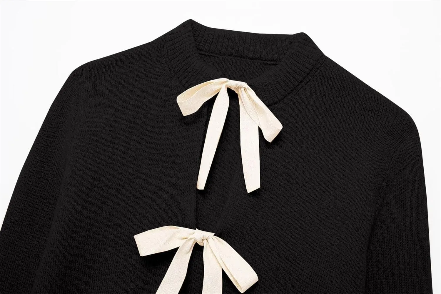 Tie Front Cardigan Sweaters for Women Y2K Bow Tie Open Front Cardigans Crewneck Long Sleeve Sweaters