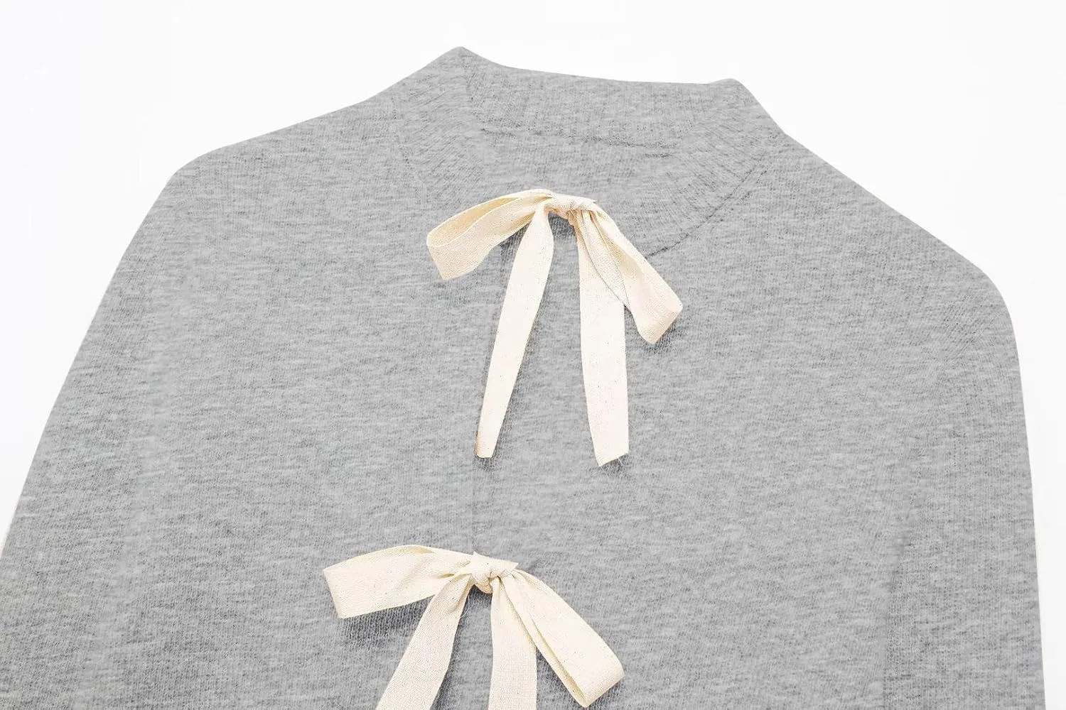 Tie Front Cardigan Sweaters for Women Y2K Bow Tie Open Front Cardigans Crewneck Long Sleeve Sweaters