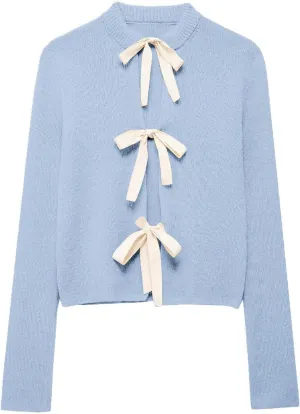 Tie Front Cardigan Sweaters for Women Y2K Bow Tie Open Front Cardigans Crewneck Long Sleeve Sweaters