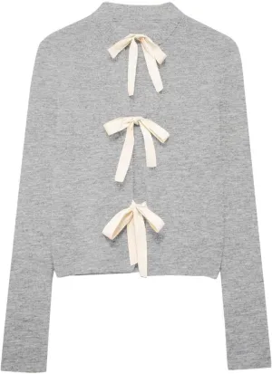Tie Front Cardigan Sweaters for Women Y2K Bow Tie Open Front Cardigans Crewneck Long Sleeve Sweaters
