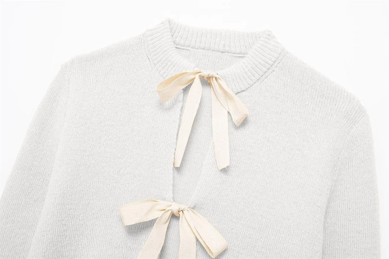 Tie Front Cardigan Sweaters for Women Y2K Bow Tie Open Front Cardigans Crewneck Long Sleeve Sweaters