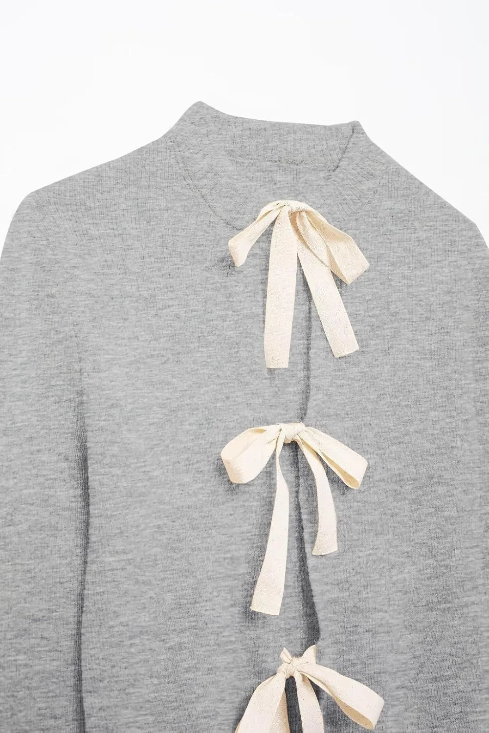 Tie Front Cardigan Sweaters for Women Y2K Bow Tie Open Front Cardigans Crewneck Long Sleeve Sweaters