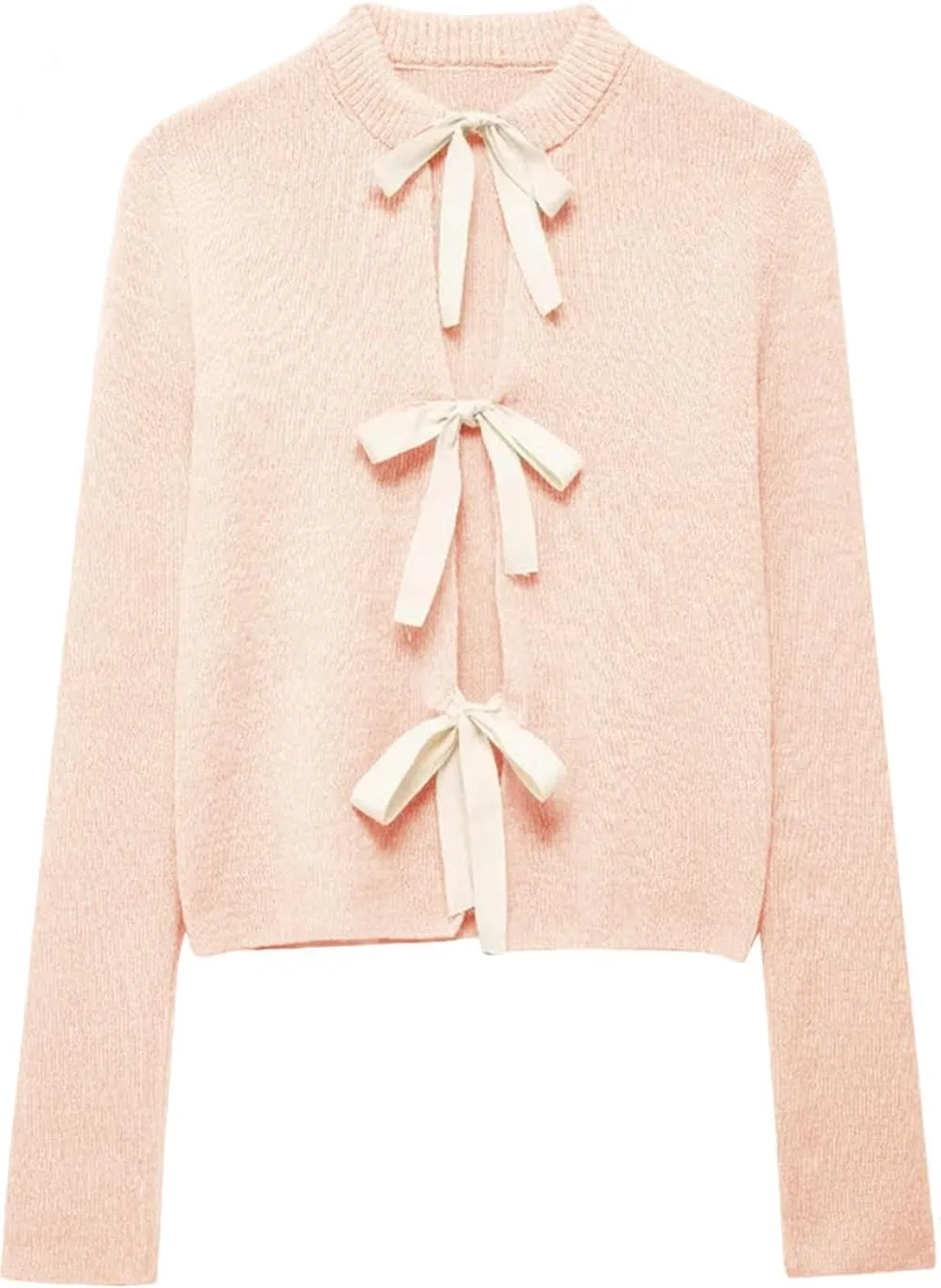 Tie Front Cardigan Sweaters for Women Y2K Bow Tie Open Front Cardigans Crewneck Long Sleeve Sweaters