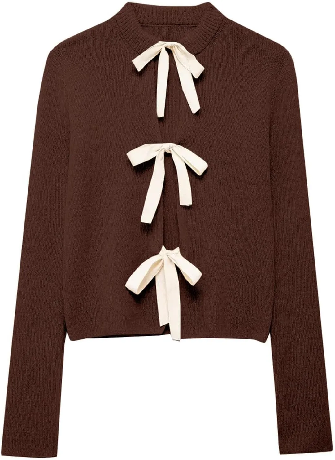 Tie Front Cardigan Sweaters for Women Y2K Bow Tie Open Front Cardigans Crewneck Long Sleeve Sweaters