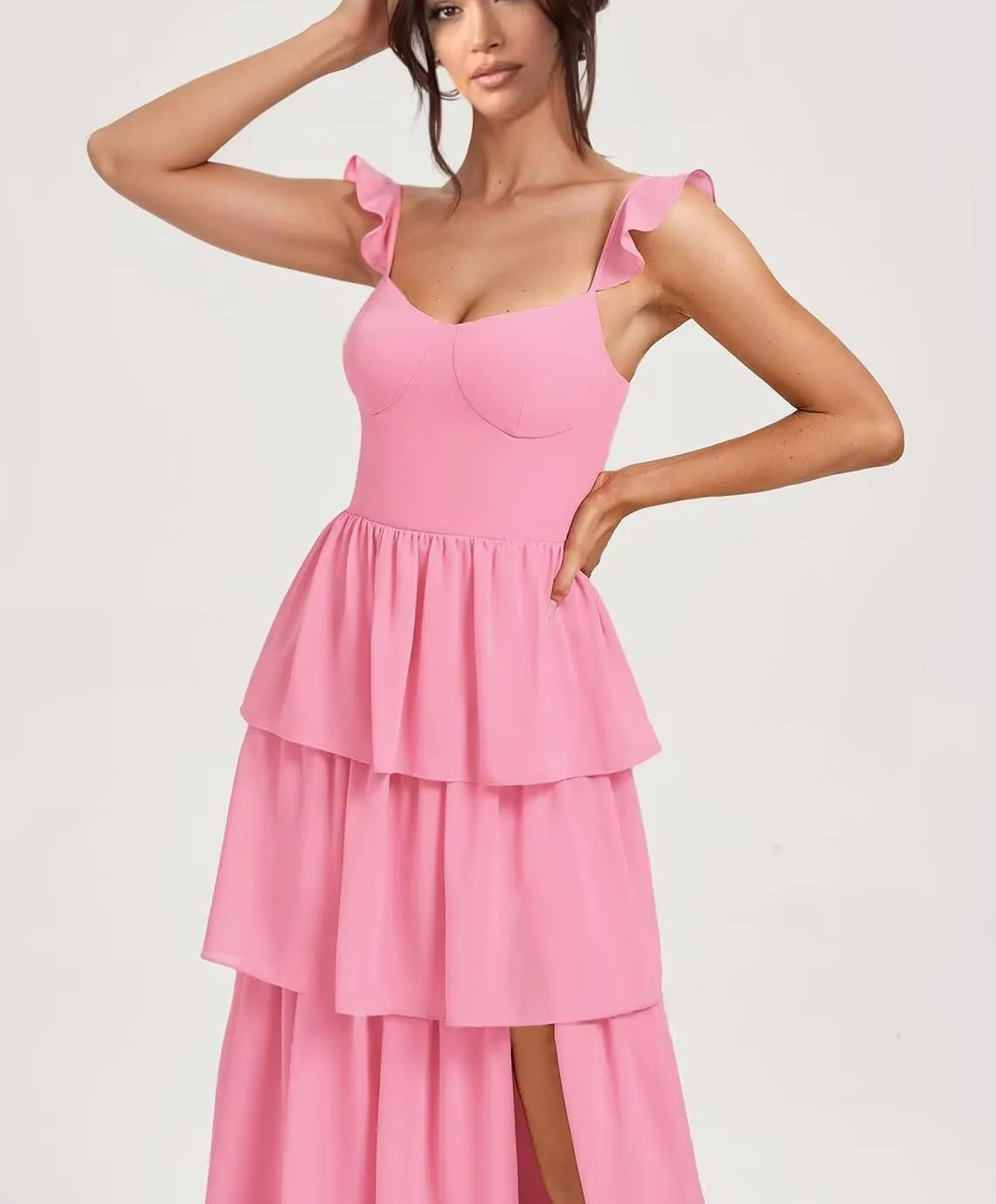 Tiered Ruffles Bridesmaid Dresses with Slit 2025 for Women Long Chiffon Formal Prom Evening Dresses Party Gowns