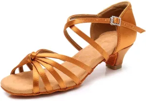 TINRYMX Latin Dance Shoes for Girls Low Heels Tango Salsa Ballroom Shoes
