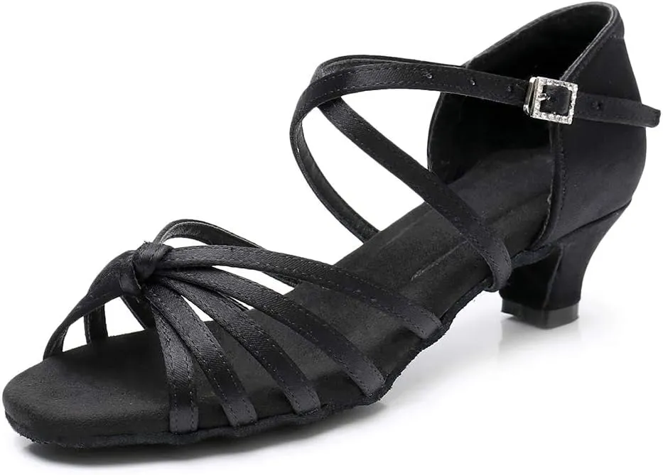 TINRYMX Latin Dance Shoes for Girls Low Heels Tango Salsa Ballroom Shoes