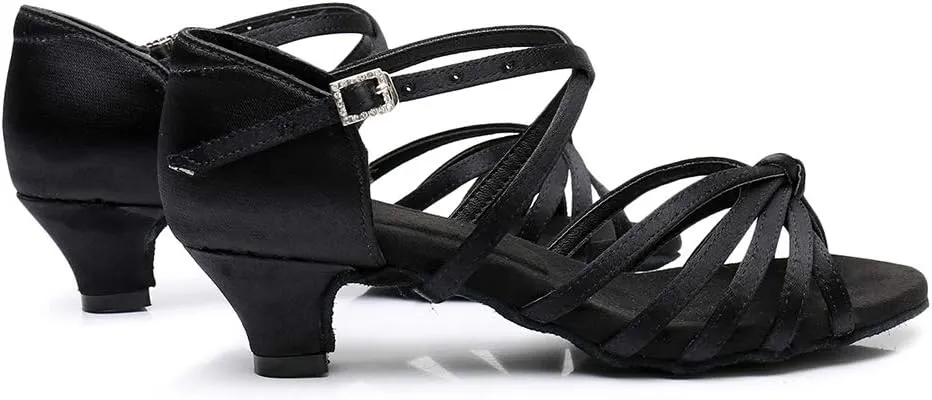 TINRYMX Latin Dance Shoes for Girls Low Heels Tango Salsa Ballroom Shoes