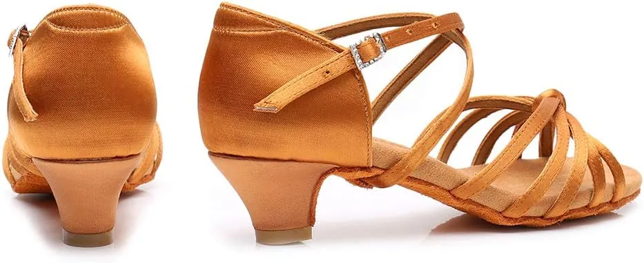 TINRYMX Latin Dance Shoes for Girls Low Heels Tango Salsa Ballroom Shoes