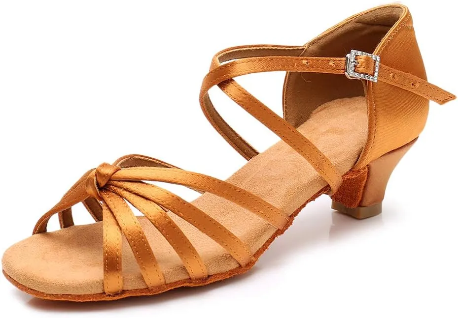 TINRYMX Latin Dance Shoes for Girls Low Heels Tango Salsa Ballroom Shoes