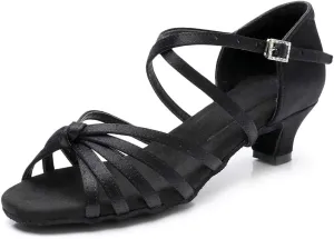 TINRYMX Latin Dance Shoes for Girls Low Heels Tango Salsa Ballroom Shoes