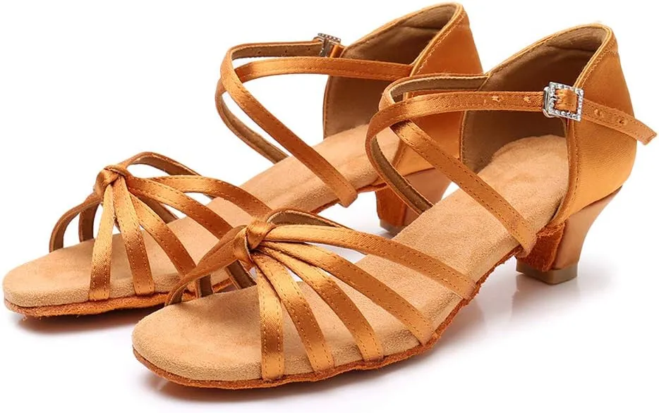 TINRYMX Latin Dance Shoes for Girls Low Heels Tango Salsa Ballroom Shoes