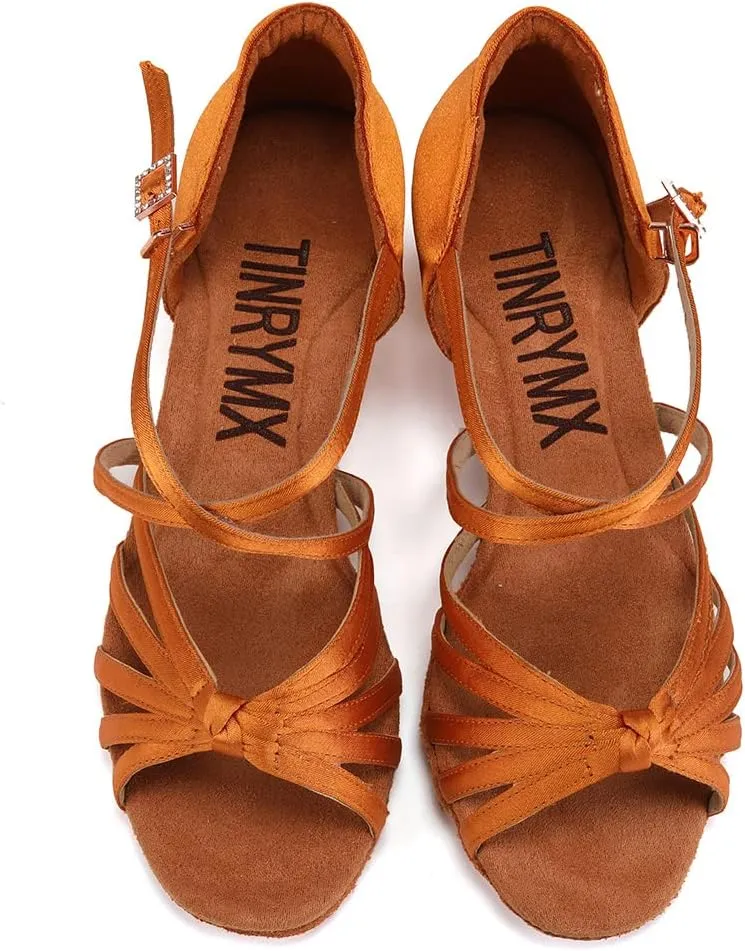 TINRYMX Latin Dance Shoes for Girls Low Heels Tango Salsa Ballroom Shoes