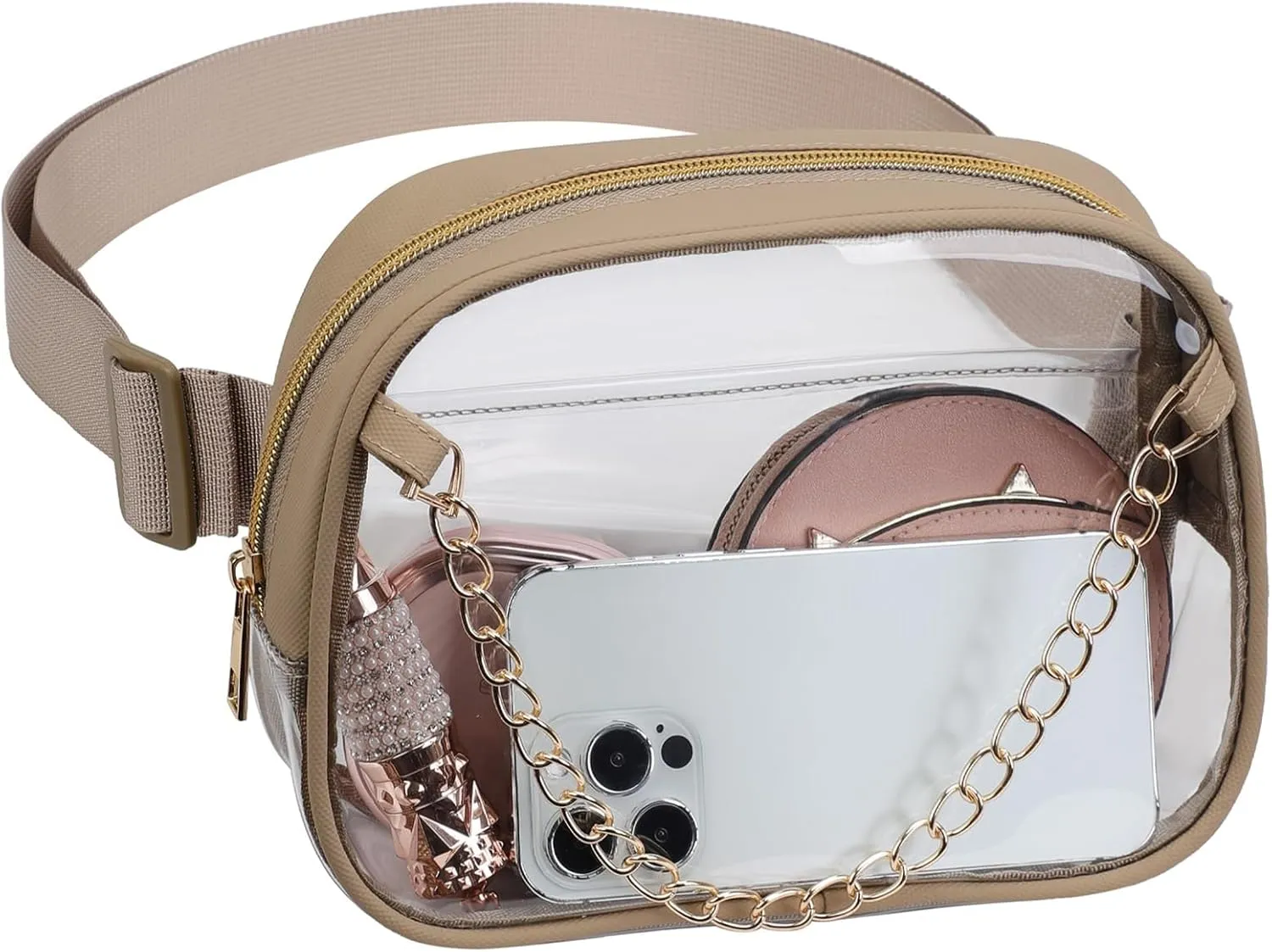 TINYAT Clear Fanny Pack Stadium Approved Clear Belt Bag for Women See Through Waist Bag Crossbody Purse for Events Concerts