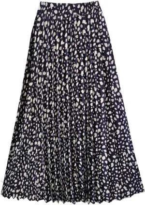 TONCHENGSD Women's Retro Midi High Waist Pleated Skirt Leopard Print Skirt