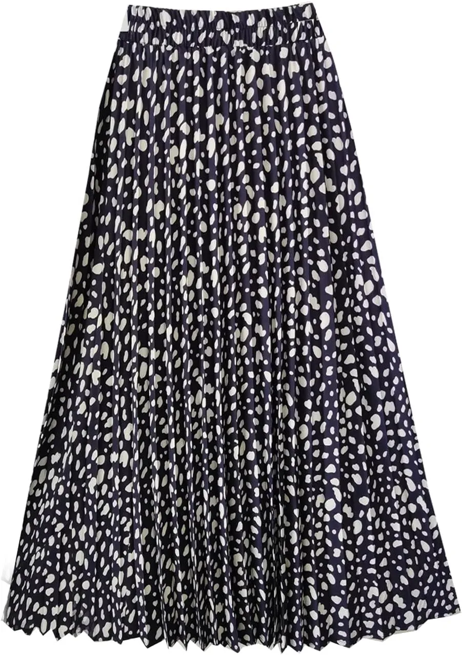 TONCHENGSD Women's Retro Midi High Waist Pleated Skirt Leopard Print Skirt