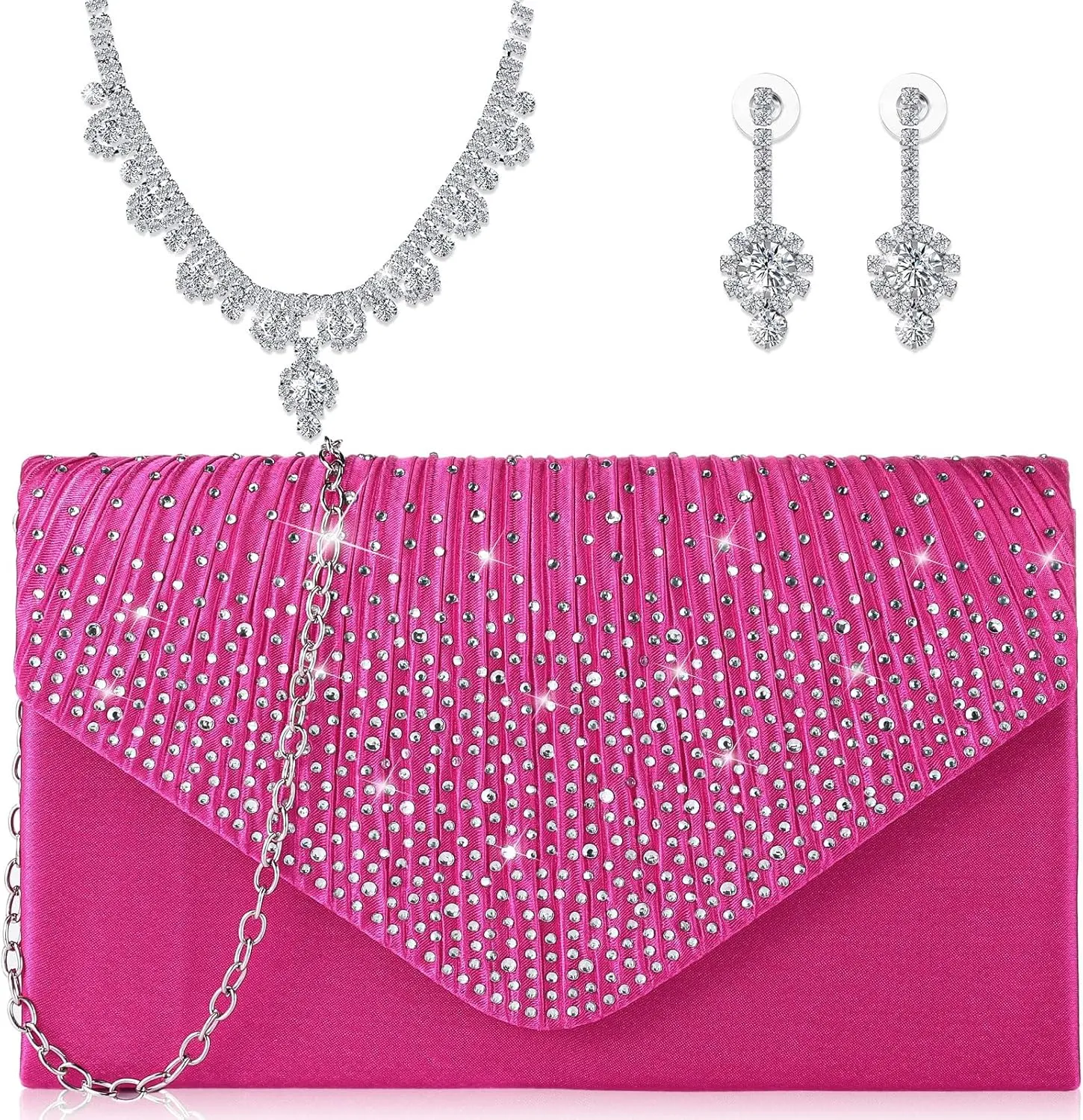Tondiamo 3 Pcs Rhinestone Clutch Purse Jewelry Sets Wedding Women's Evening Formal Dressy Clutch Bag for Wedding Party