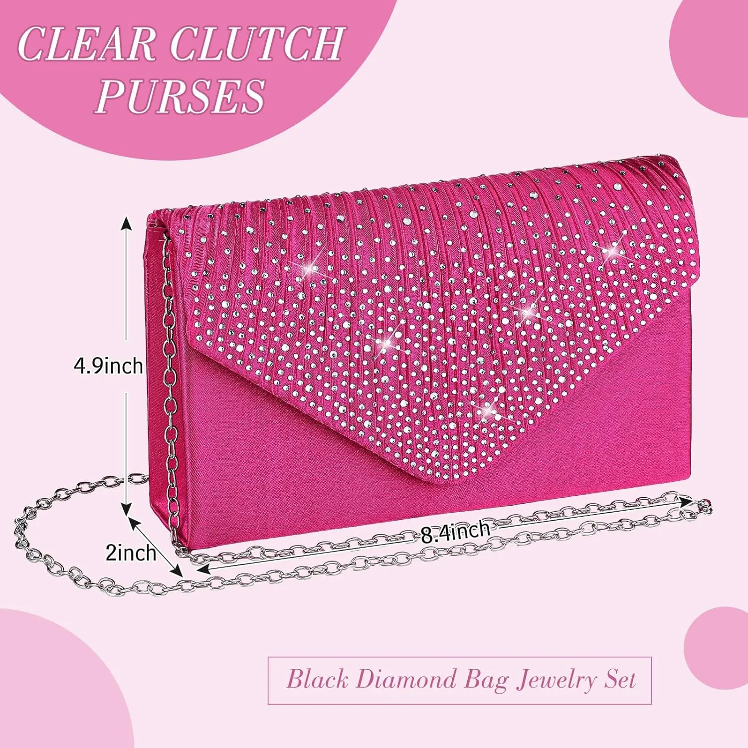 Tondiamo 3 Pcs Rhinestone Clutch Purse Jewelry Sets Wedding Women's Evening Formal Dressy Clutch Bag for Wedding Party