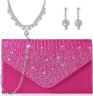 Tondiamo 3 Pcs Rhinestone Clutch Purse Jewelry Sets Wedding Women's Evening Formal Dressy Clutch Bag for Wedding Party