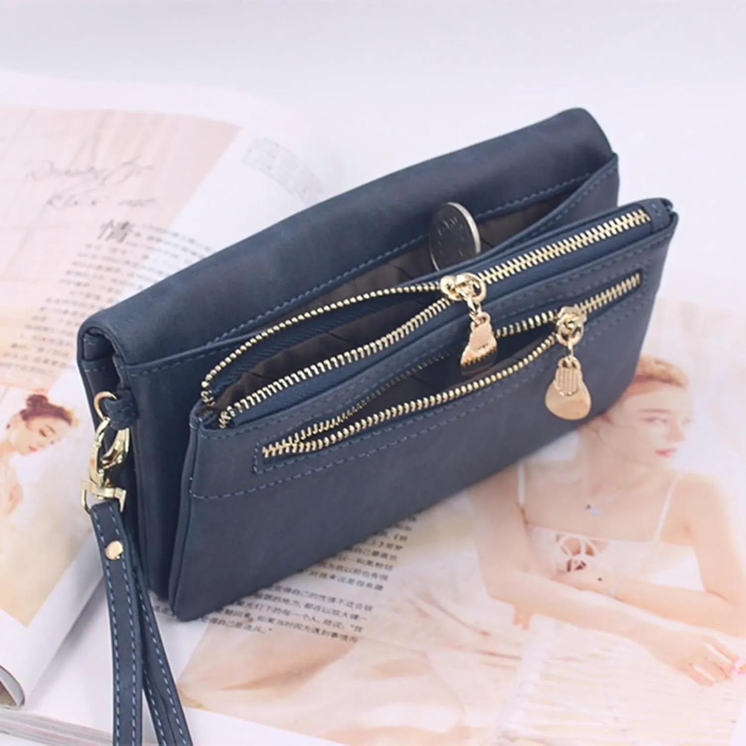 Tote Bag For Women Men Id Long Wallet Solid Bag Zipper Purse Multiple Card Slots Clutch Bag For Shopping Walking