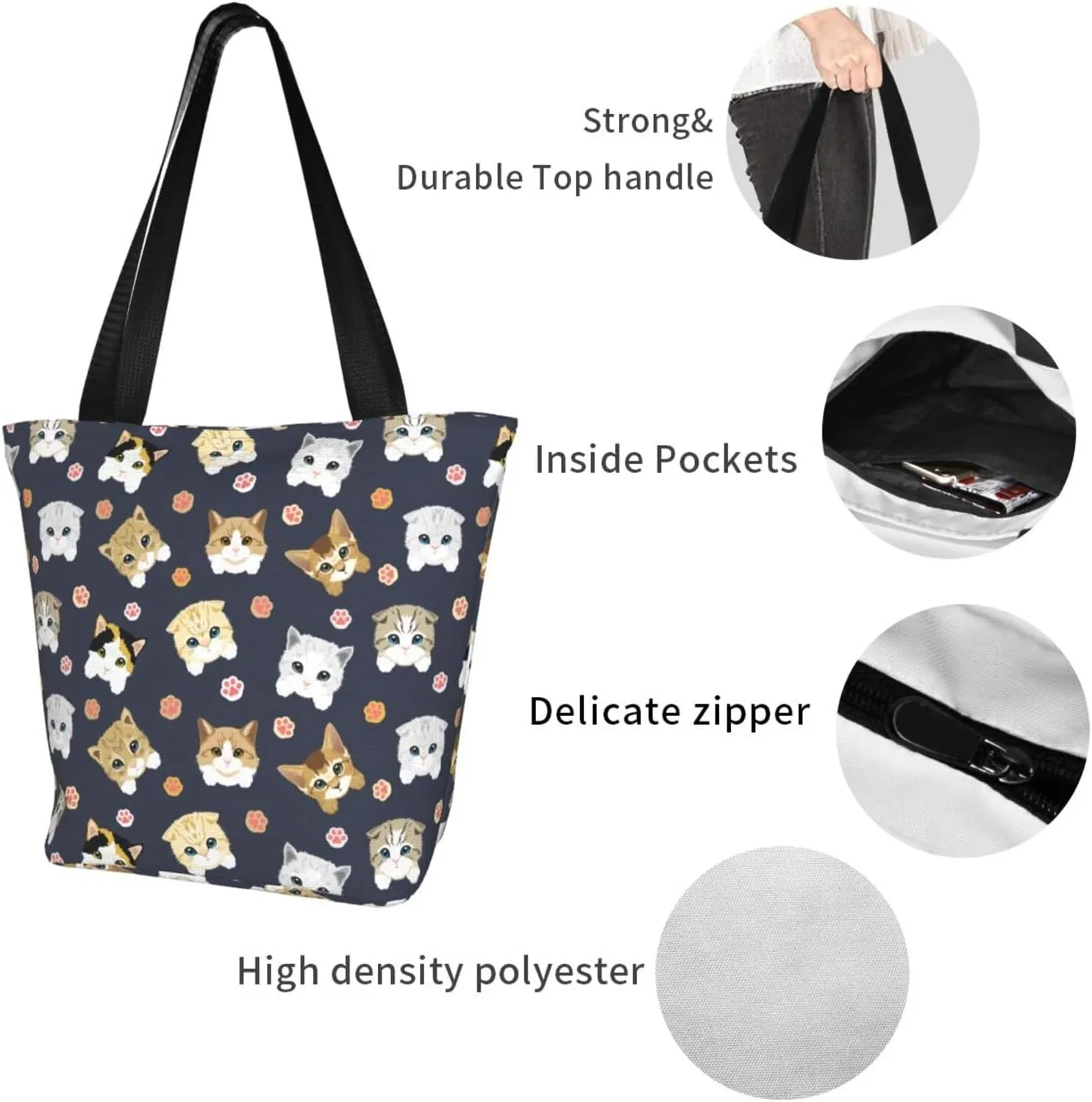 Tote Bag With Zipper Large Women Casual Shoulder Bag Handbag, Reusable Multipurpose Shopping Bag For Women Girls