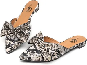Trary Women's Black Bow Pointed Toe Mules, Modern Mule, Size 5