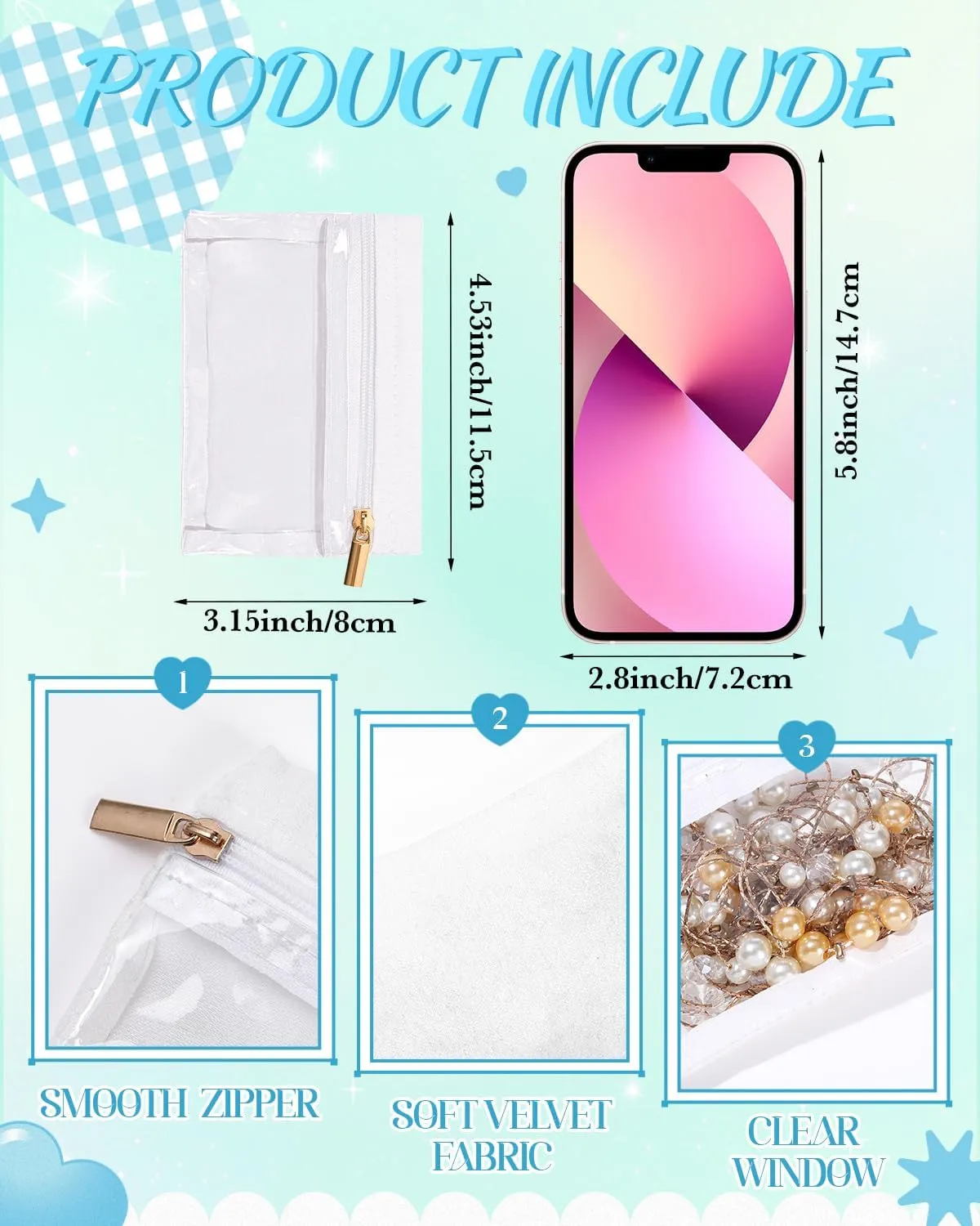 Travel Jewelry Bags,6 Pieces Jewelry Pouch Travel Jewelry Organizer Clear Velvet Zipper Pockets Ring Earrings Necklaces Pouches Small Jewelry Storage Pouch for Women Girls Gifts(White)