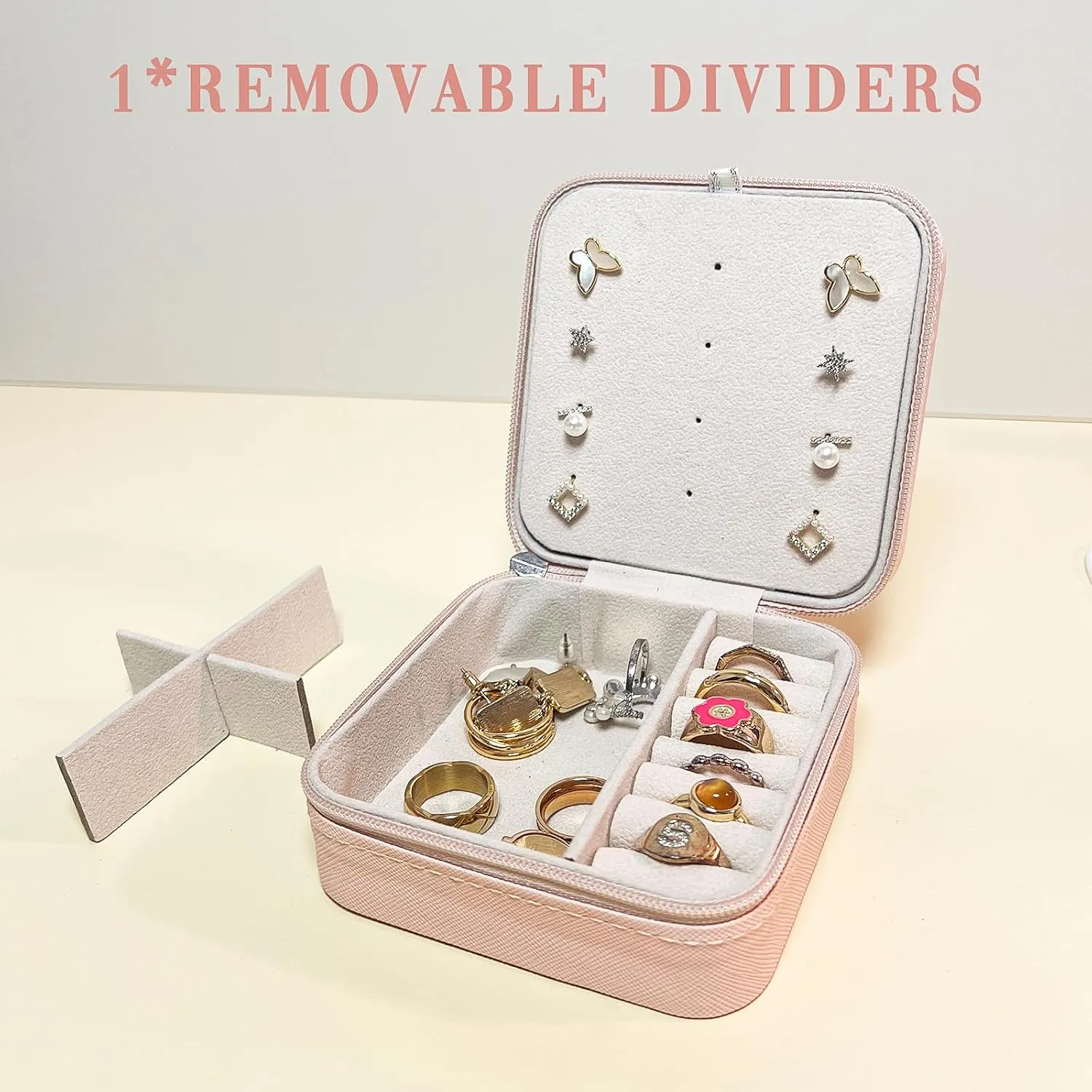 Travel Jewelry Case with 12 Earring Holes, Small Travel Jewelry Organizer Box for Girls Women, Bridesmaid Gifts and Travel Essentials to Store Rings, Necklaces, Earrings