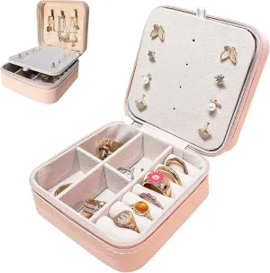 Travel Jewelry Case with 12 Earring Holes, Small Travel Jewelry Organizer Box for Girls Women, Bridesmaid Gifts and Travel Essentials to Store Rings, Necklaces, Earrings