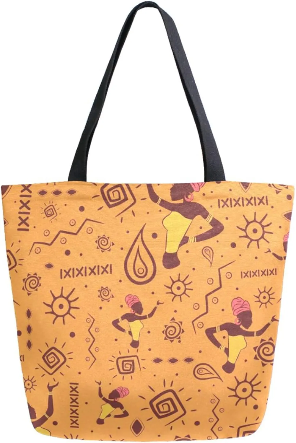 Trendy Extra Large Shoulder Grocery Tote Bag, African Style Woman Aztec Ethnic Canvas Daily Handle Bag for Gym Yoga Weekender Picnic Beach Travel Kitchen Reusable Market Shopping