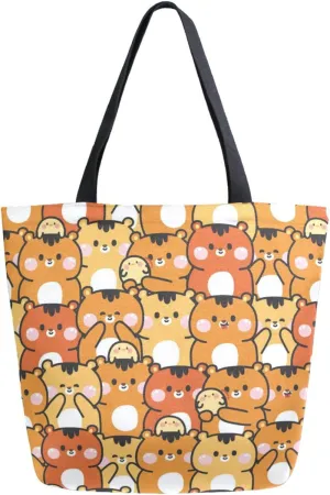 Trendy Extra Large Shoulder Grocery Tote Bag, Chidish Cute Tiger Chicks Canvas Daily Handle Bag for Gym Yoga Weekender Picnic Beach Travel Kitchen Reusable Market Shopping