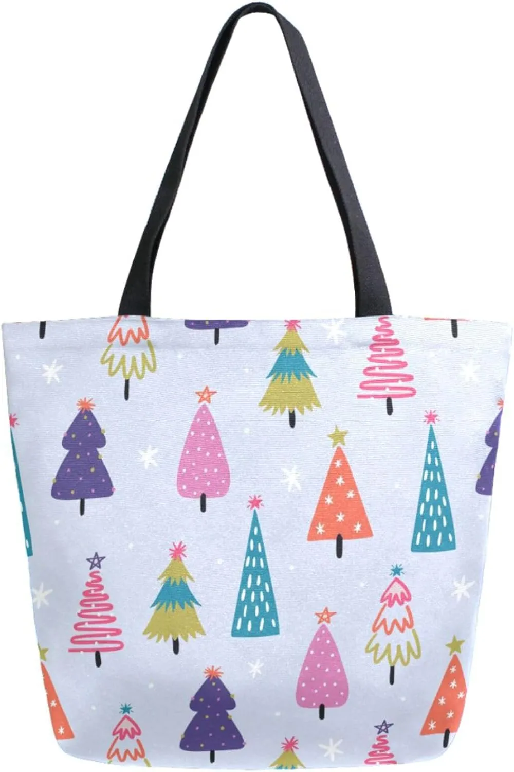 Trendy Extra Large Shoulder Grocery Tote Bag, Sweet Cute Christmas Trees Floral Canvas Daily Handle Bag for Gym Yoga Weekender Picnic Beach Travel Kitchen Reusable Market Shopping
