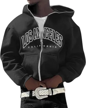 TUQIDEWU Zip Up Hoodie Men, Y2k Hoodie Men Full Zip Letter Printed Hooded Jacket Sweatshirt Hip Hop Hooded Jacket Streetwear