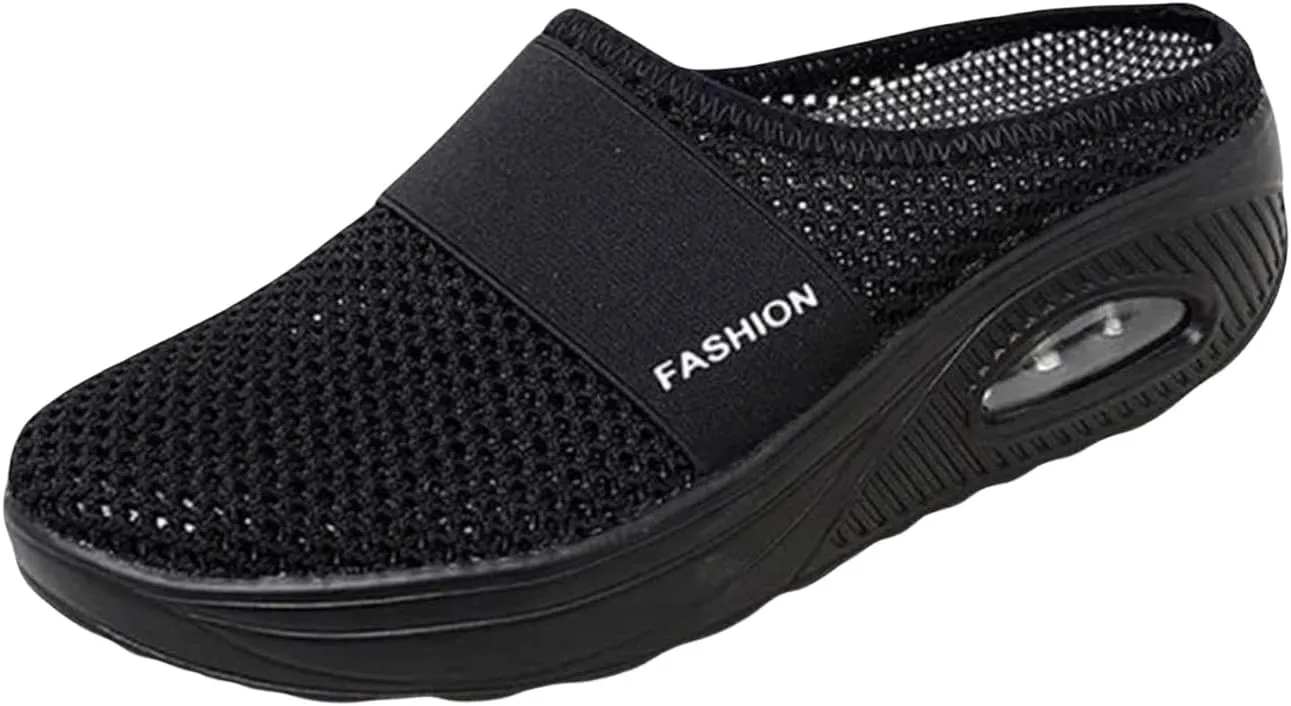 uSecee Mule Sneakers for Womens Mens Mesh Wide Width Mesh Walking Shoes Open Back Slip On Shoes Backless Platform Sneakers Lightweight Breathable Non-Slip Shoes Slippers Slides Closed Toe