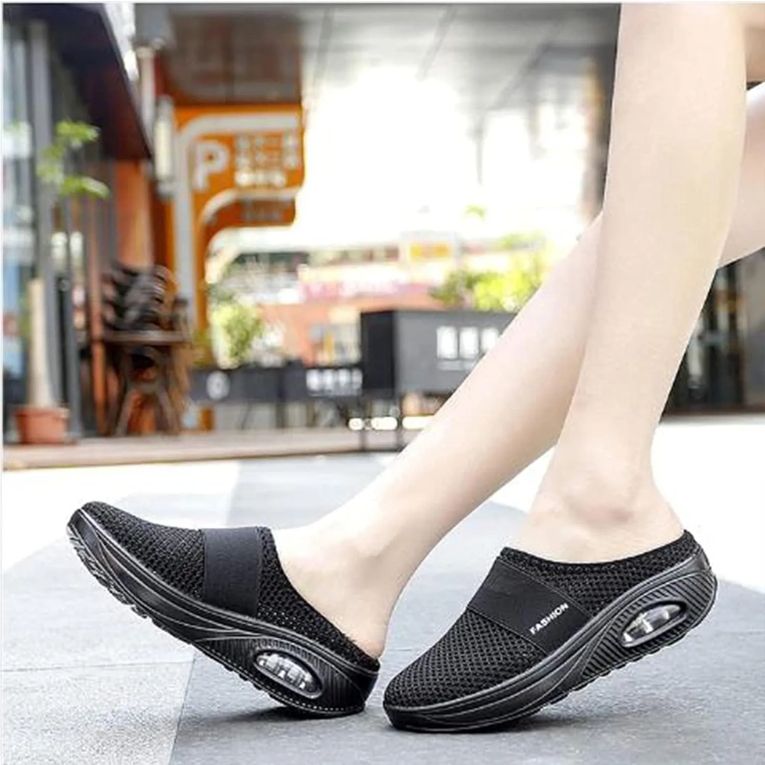uSecee Mule Sneakers for Womens Mens Mesh Wide Width Mesh Walking Shoes Open Back Slip On Shoes Backless Platform Sneakers Lightweight Breathable Non-Slip Shoes Slippers Slides Closed Toe