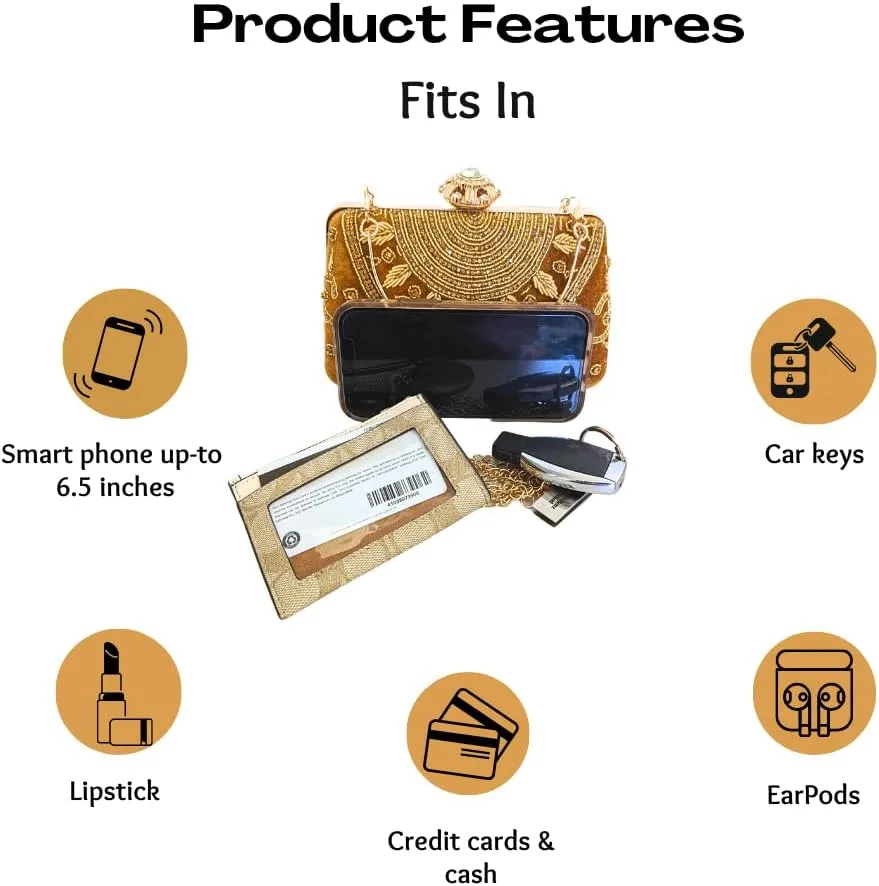Velvet Luxury Clutch Purse for Women Crossbody Occasion Bag with Detachable Shoulder Chain