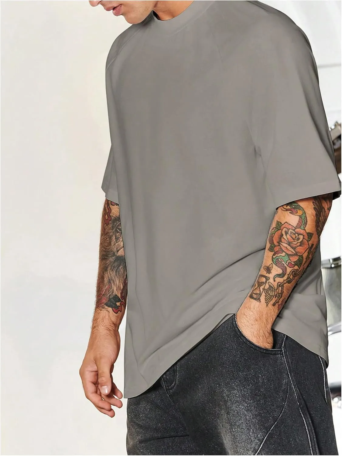 Verdusa Men's Oversized Shirts Short Sleeve Loose Fit Casual Solid Basic Tee Tops