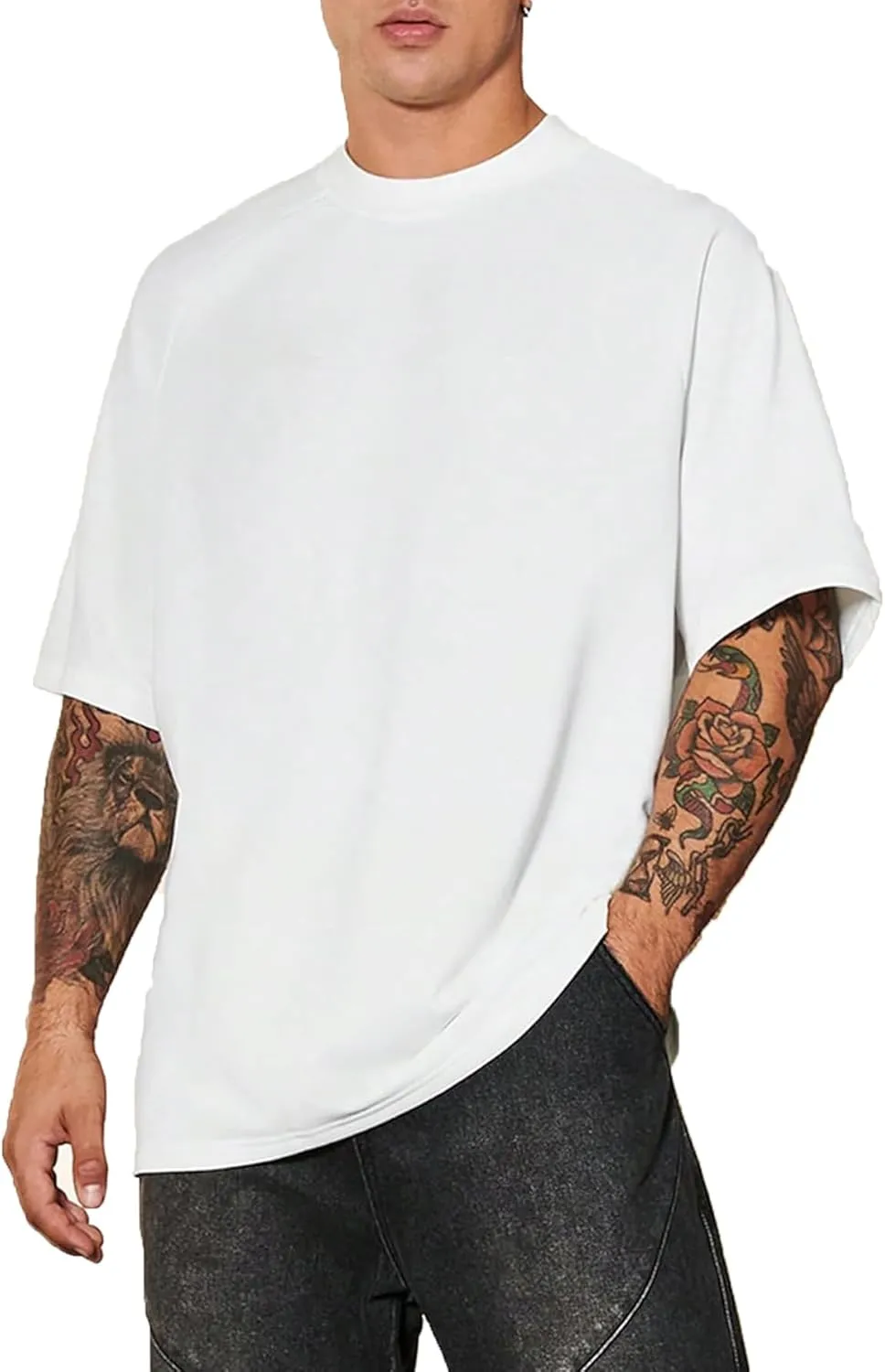 Verdusa Men's Oversized Shirts Short Sleeve Loose Fit Casual Solid Basic Tee Tops