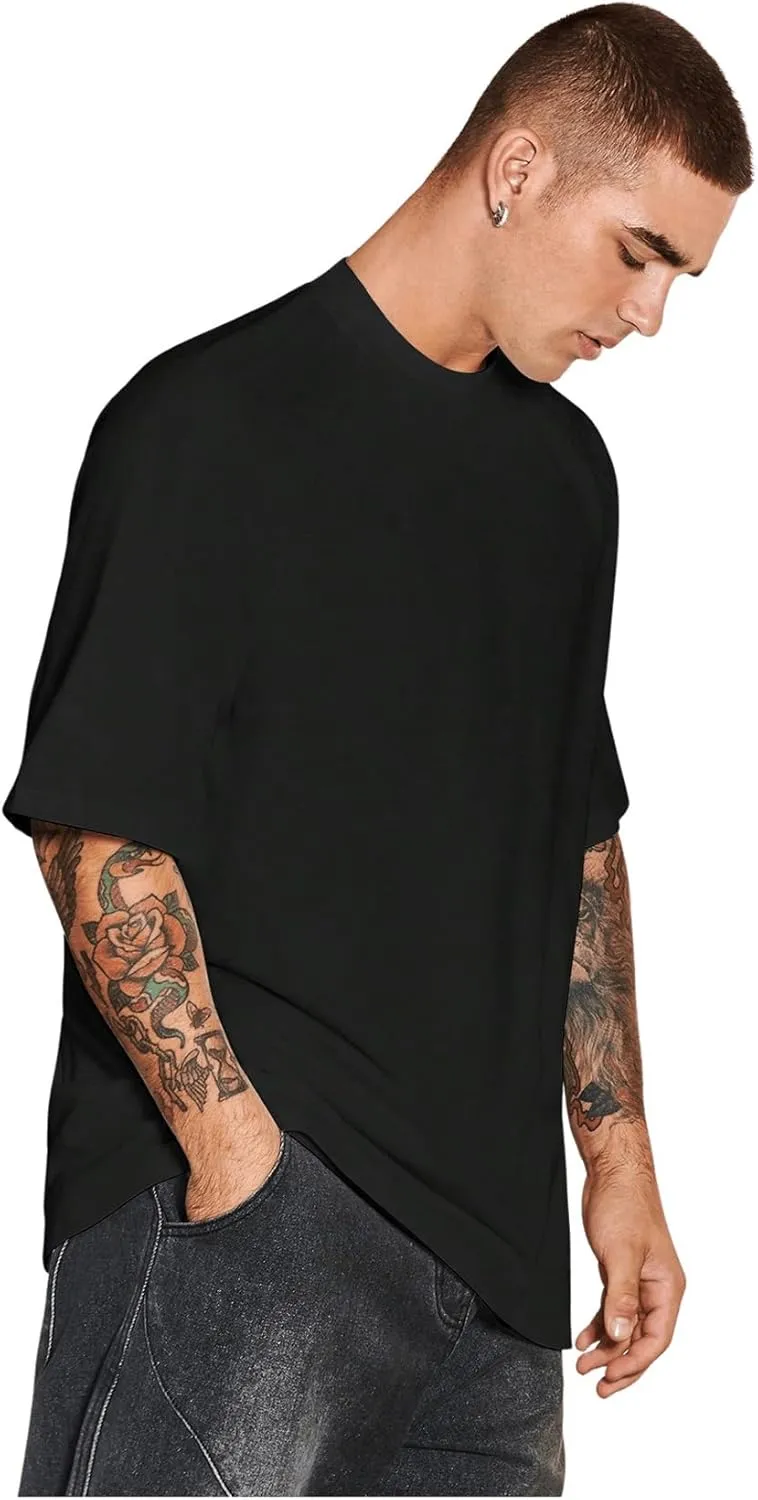 Verdusa Men's Oversized Shirts Short Sleeve Loose Fit Casual Solid Basic Tee Tops