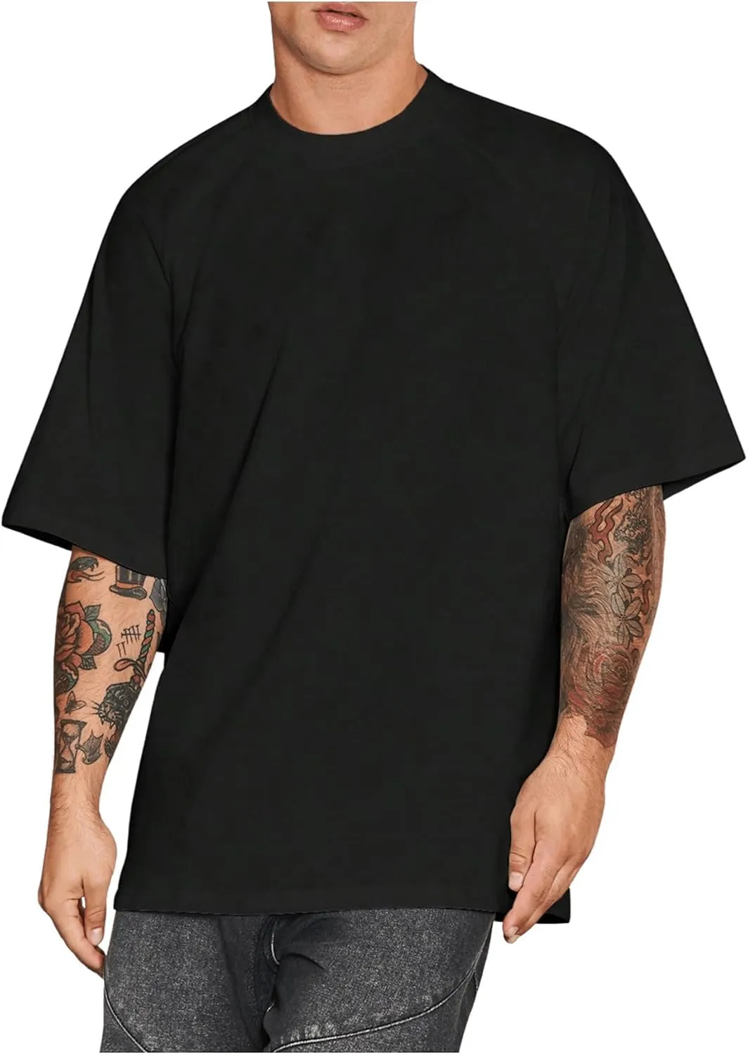 Verdusa Men's Oversized Shirts Short Sleeve Loose Fit Casual Solid Basic Tee Tops
