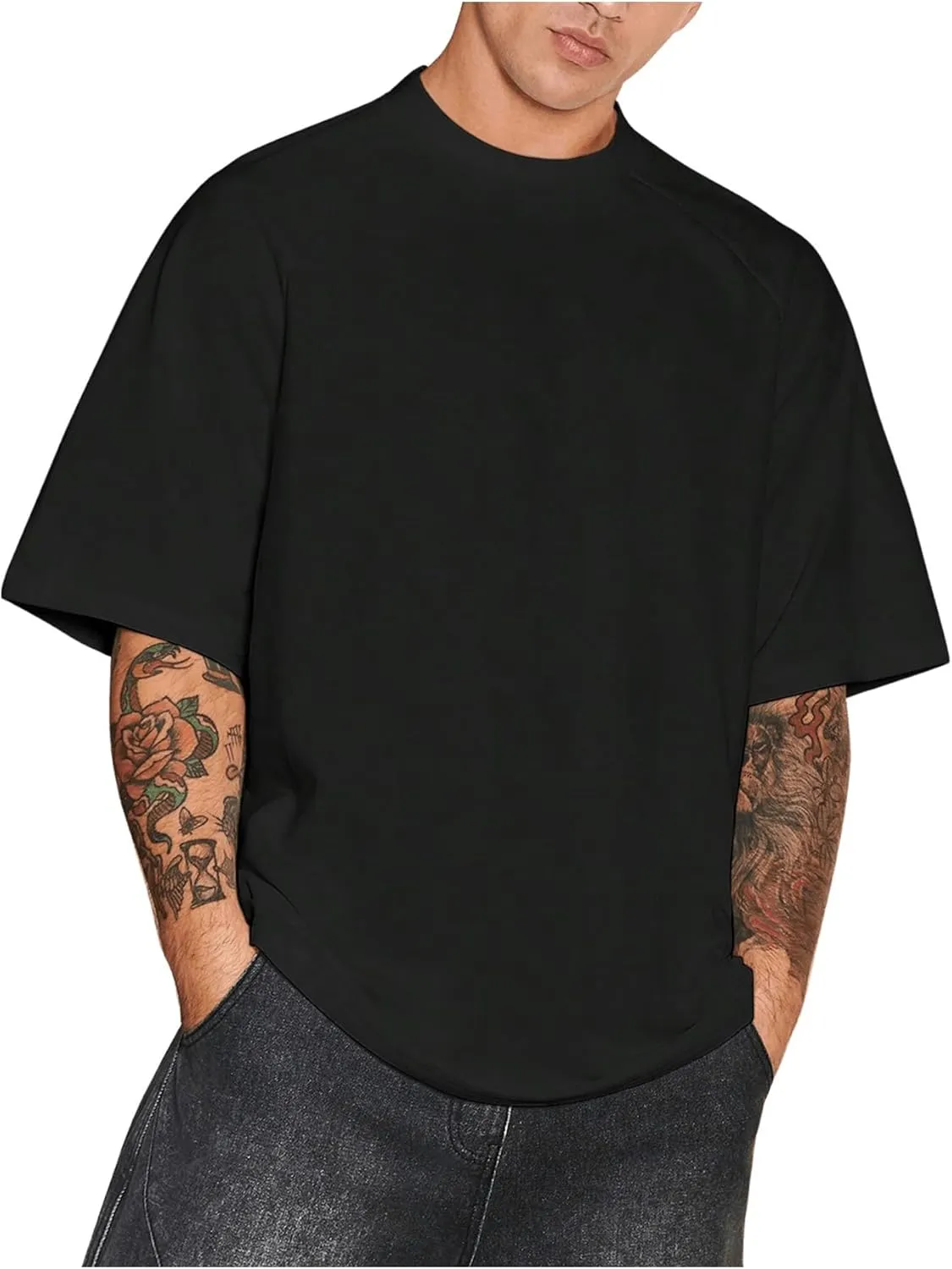 Verdusa Men's Oversized Shirts Short Sleeve Loose Fit Casual Solid Basic Tee Tops