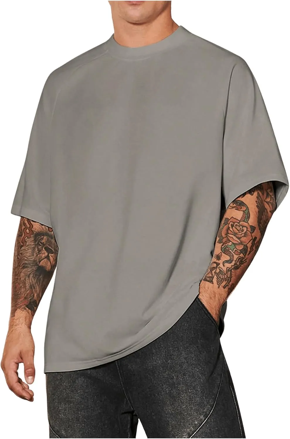 Verdusa Men's Oversized Shirts Short Sleeve Loose Fit Casual Solid Basic Tee Tops