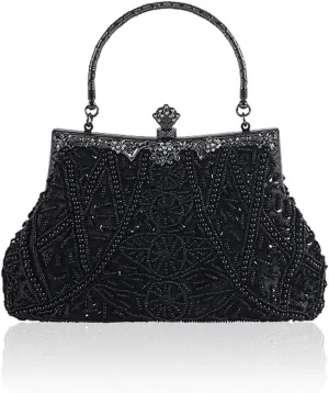 Vintage Beaded and Sequined Evening Bag for Women Formal Wedding Party Clutch Purse