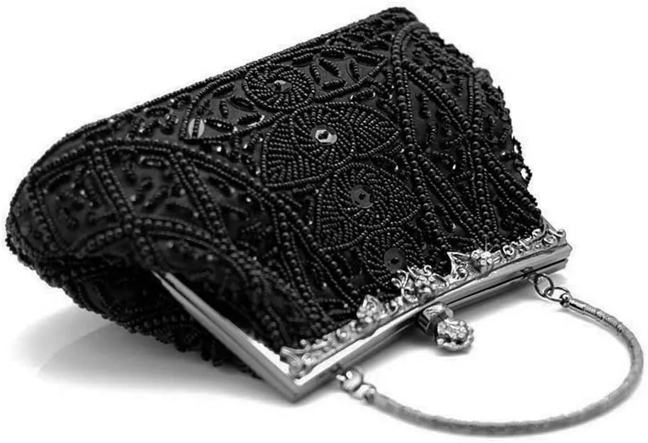 Vintage Beaded and Sequined Evening Bag for Women Formal Wedding Party Clutch Purse