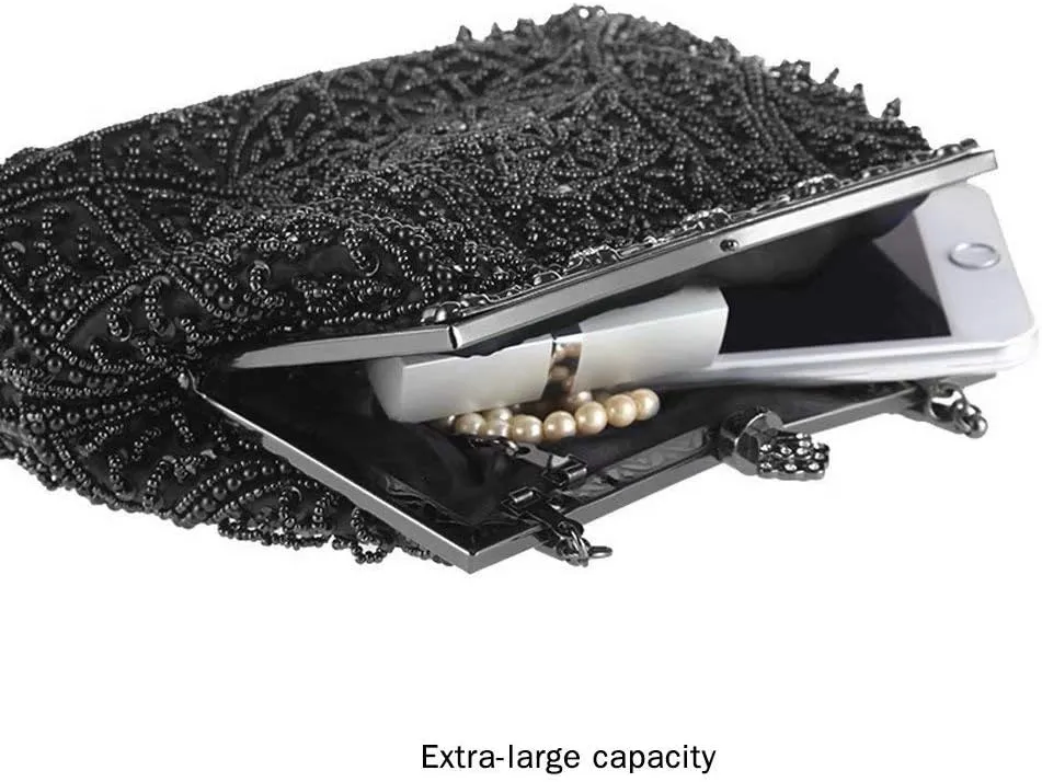 Vintage Beaded and Sequined Evening Bag for Women Formal Wedding Party Clutch Purse
