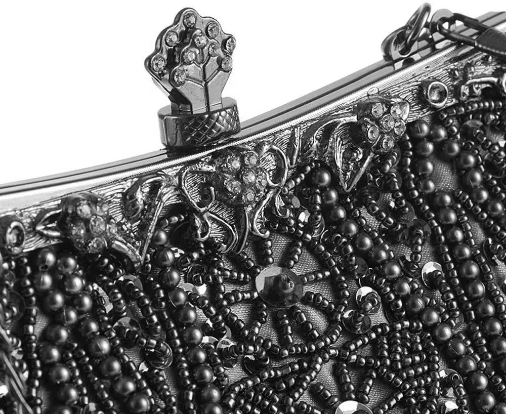 Vintage Beaded and Sequined Evening Bag for Women Formal Wedding Party Clutch Purse