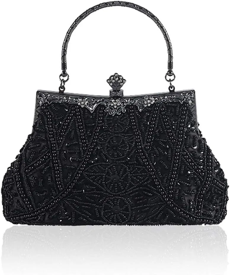 Vintage Beaded and Sequined Evening Bag for Women Formal Wedding Party Clutch Purse