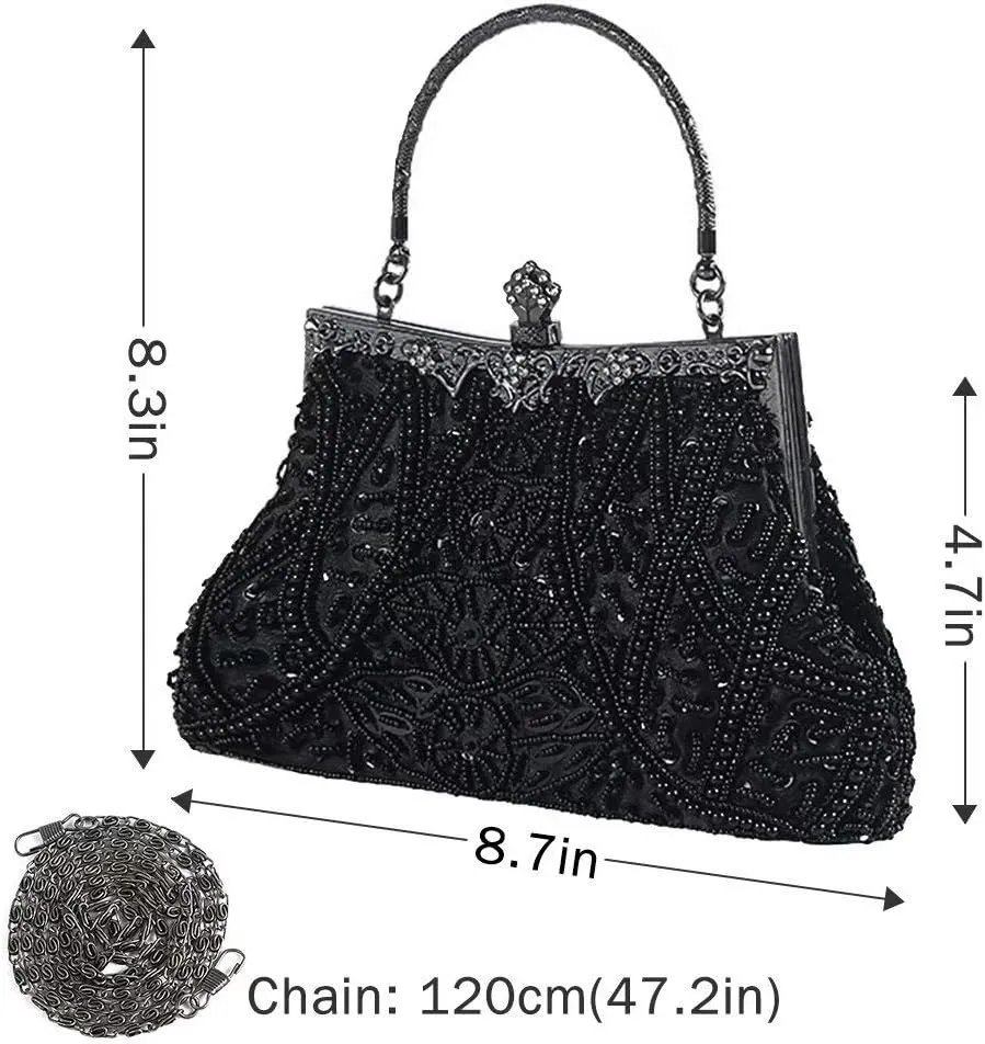 Vintage Beaded and Sequined Evening Bag for Women Formal Wedding Party Clutch Purse