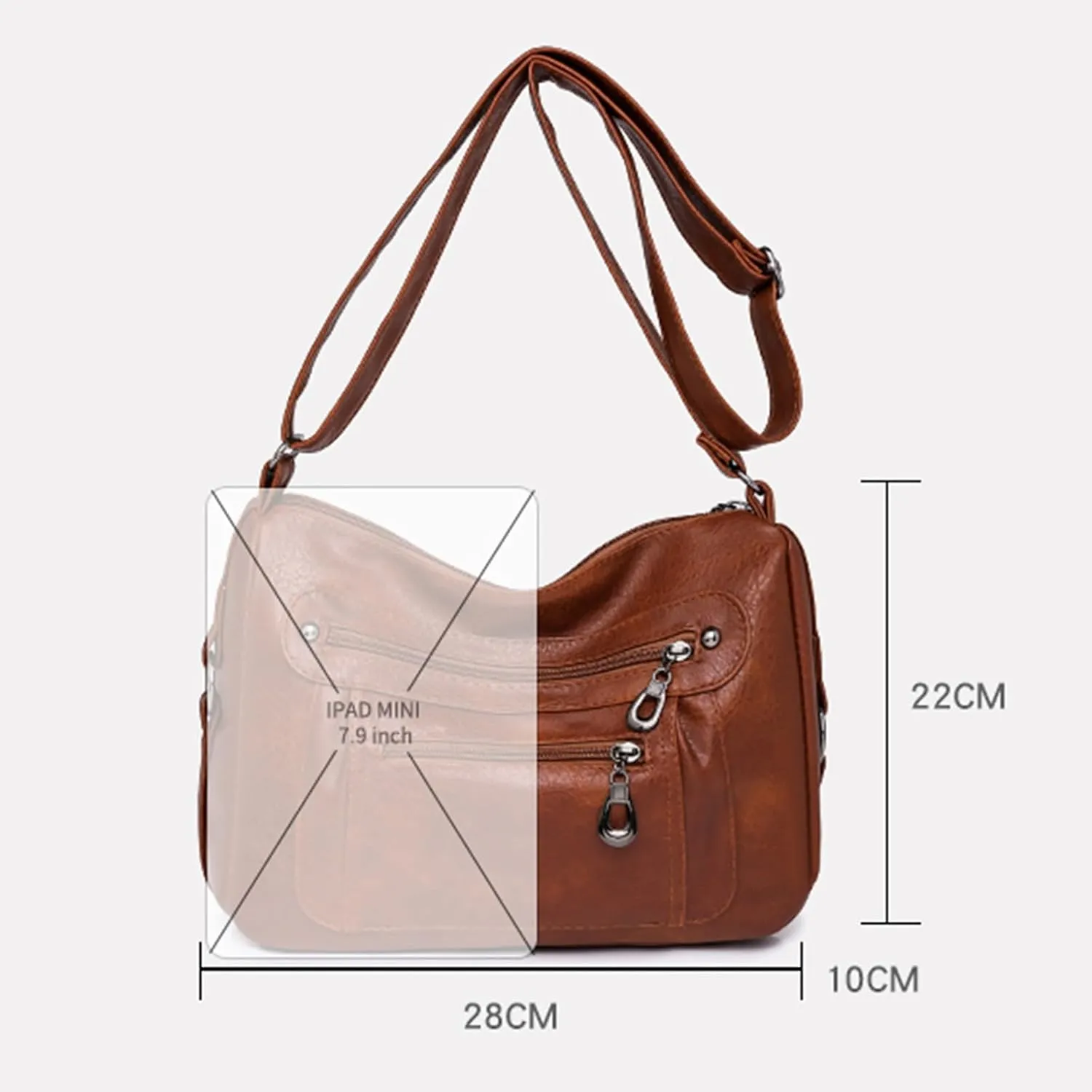 Vintage Classic Soft Leather Stylish Solid Crossbody Bag Trend Versatile Pocket Shoulder Bag Vintage (Brown, One Size)