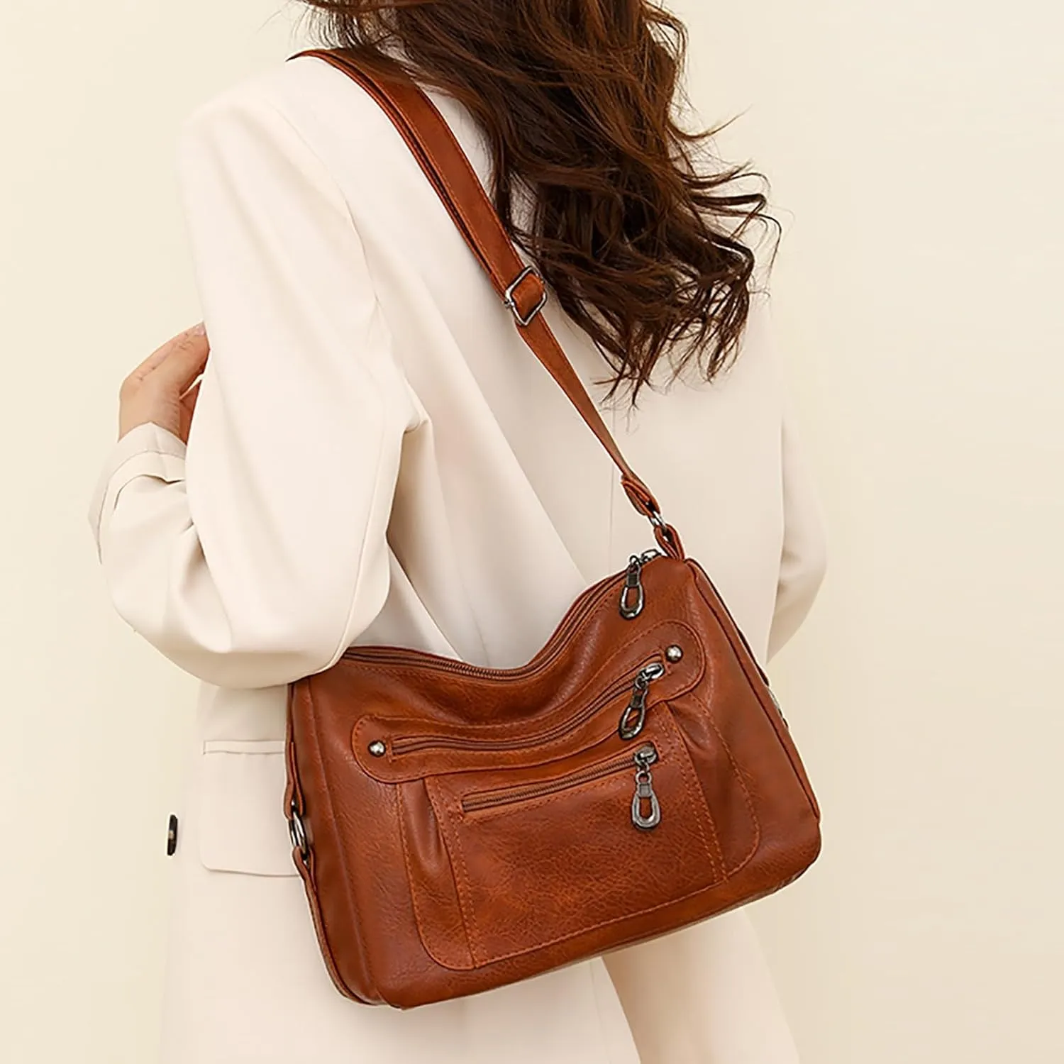 Vintage Classic Soft Leather Stylish Solid Crossbody Bag Trend Versatile Pocket Shoulder Bag Vintage (Brown, One Size)